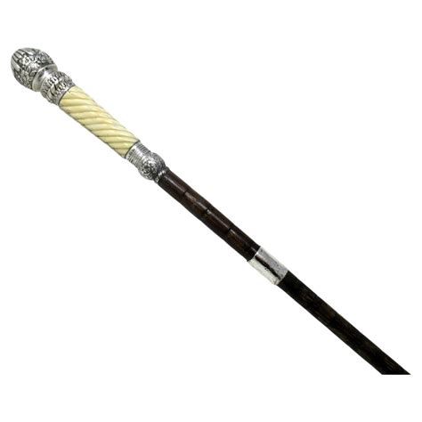 Antique Gentlemans Sword Walking Stick Cane Sterling Silver Partridge ...