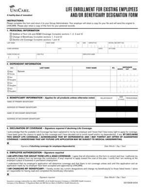 Fillable Online Life Insurance Enrollment Form - UniCare Fax Email ...