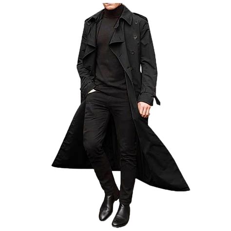 HaHaHappy Mens Trench Coat Double Breasted Long Jacket Casual ...
