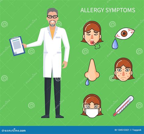 Allergy Symptoms Poster, Cough and Rhinitis Vector Stock Vector - Illustration of illness ...