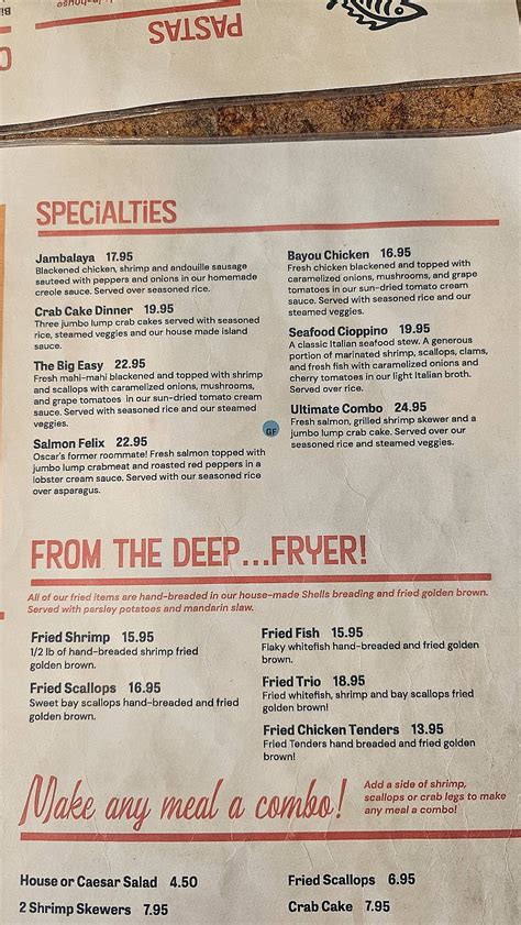 Menu at Shells Seafood - St Pete Beach restaurant, Saint Pete Beach