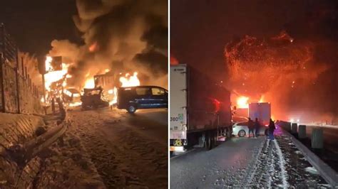 Watch: Massive blaze after over 50 vehicles crash on Japan's Kanetsu ...
