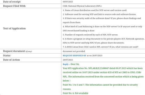 RTI to NPL Regarding Their NTP Infrastructure