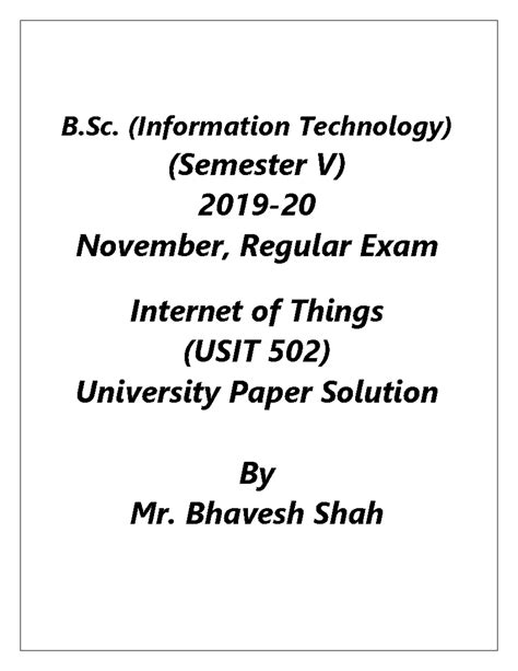 IOT Solutions - Regular Exam Paper (USIT 502) November 2019 - Studocu