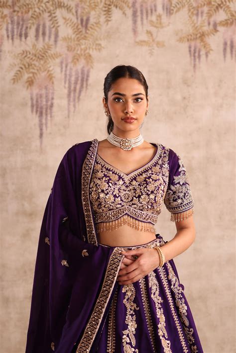 Party Wear Purple Embroidered Lehenga