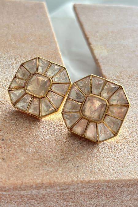Buy Gold Plated Crystals Polki Geometric Studs by Osvag India Online at ...