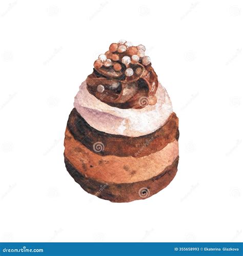Watercolor Three-layered Chocolate Cake with a Cream Top Stock Image - Image of homemade, circle ...