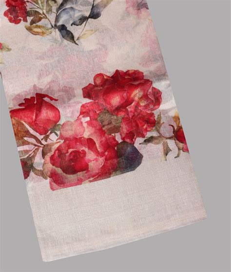 Buy White Linen Printed Saree T446704