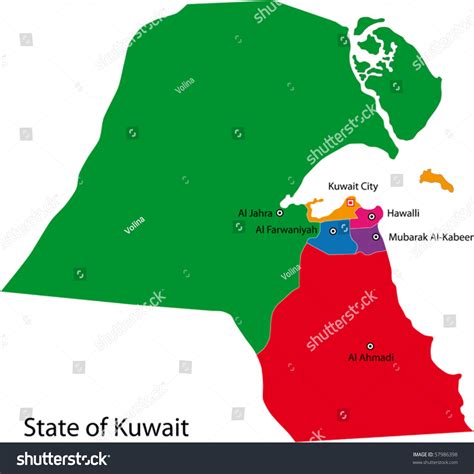 Map Of The State Of Kuwait With The Governorates Colored In Bright ...