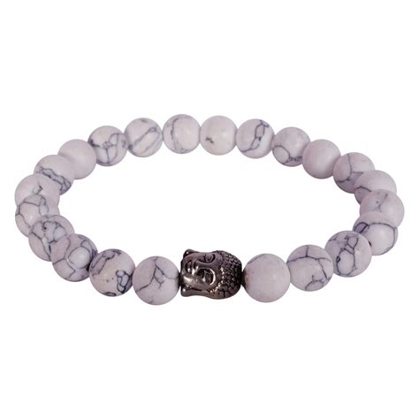 Buy Rabela ® Original White Howlite Bracelet with Budha Face round ...
