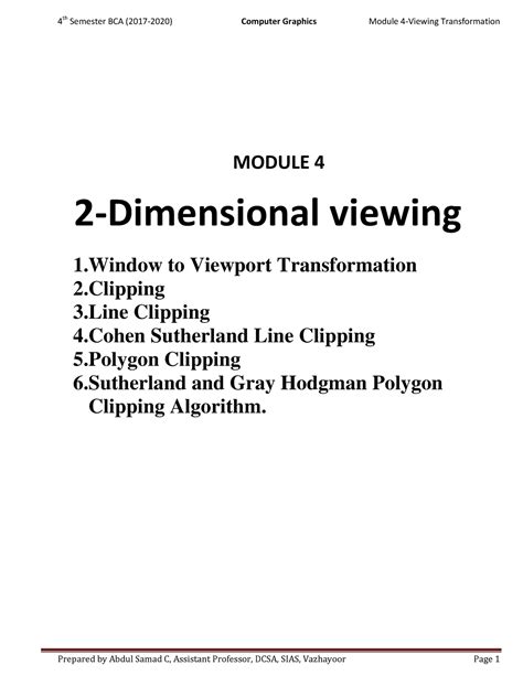 M4 - GDTRD - MODULE 4 2-Dimensional viewing 1 to Viewport ...