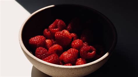 Wallpaper raspberries, berries, fresh, bowl, shadow hd, picture, image