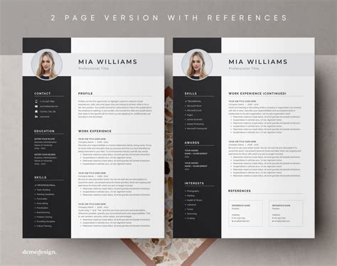 Buy Resume Template Resume Template Word Resume With Photo Online in ...