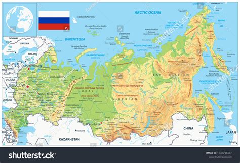 Russia Physical Map Highly Detailed Map Stock Vector (Royalty Free ...