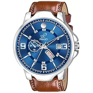 PIRASO Analog Day and Date Working Display Regular Blue DIAL and Brown ...