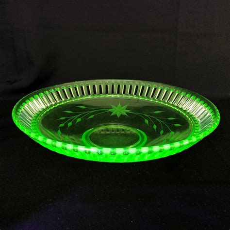 Antique Uranium Glass Etched Lace Rim Bowl - Green Uranium Glass Dish ...