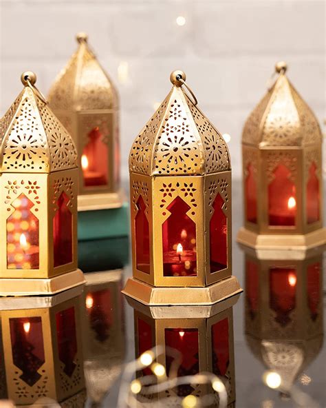 Buy Homesake Antique Golden Moroccan Lantern Candle Holder Set of 4 for ...