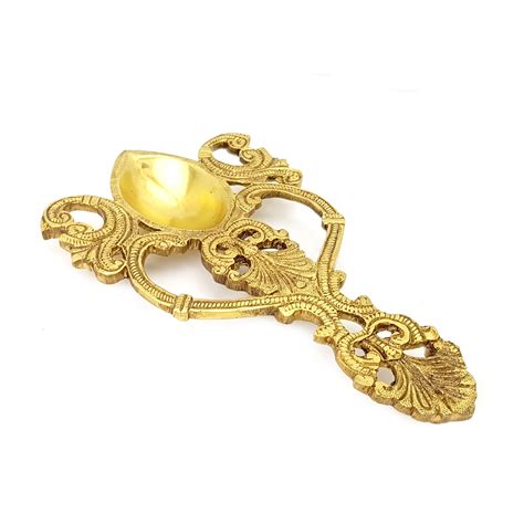 Brass Ethnic Handcarved Pooja Havan Spoon, Aarti Spoon (Golden) – Two ...