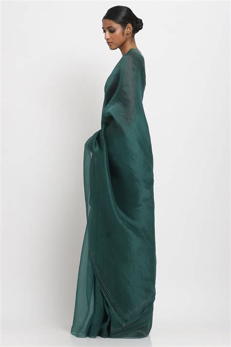 Green Organza Mukaish Ratna Saree – Via East