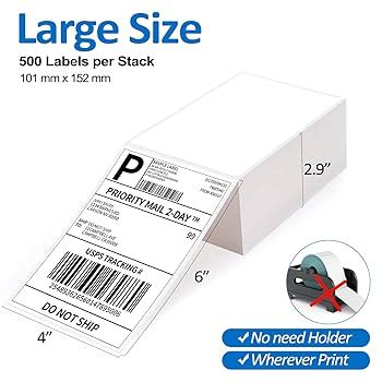 Thermal Labels 4x6 Direct - Fanfold Style, 500 Labels Per Stack For ...