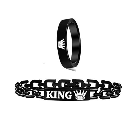Buy Mikado Brass Metal Crystal King Bracelet & Ring Combo for Men ...