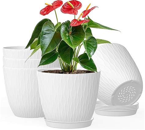 StyleX Store Plastic Round Flower Pots with Drainage Hole Saucers ...