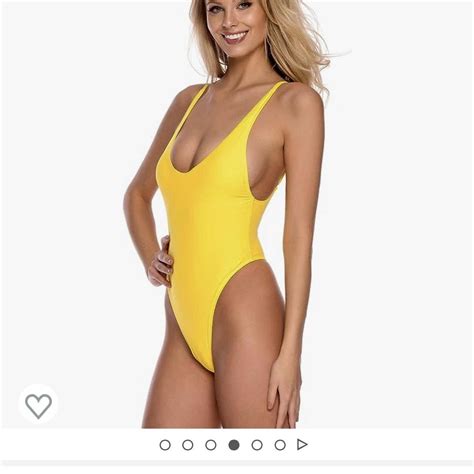Yellow one piece thong swimsuit - Depop