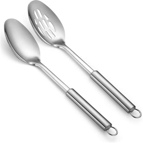 Cooking Spoons Set, ReaNea Stainless Steel Kitchen Solid Slotted Spoon ...
