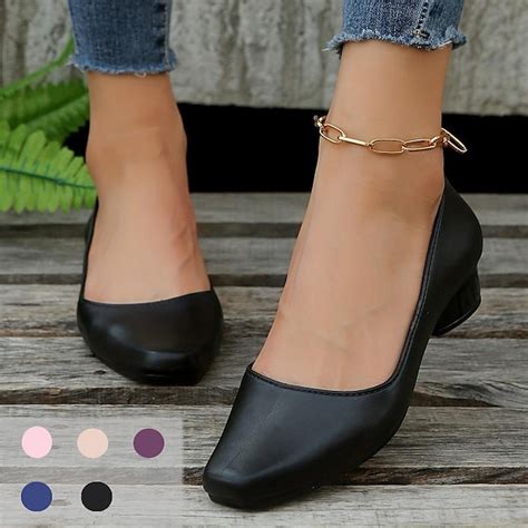 Women's Black Low Heel Pumps – Classic Round Toe Slip-On Shoes for ...