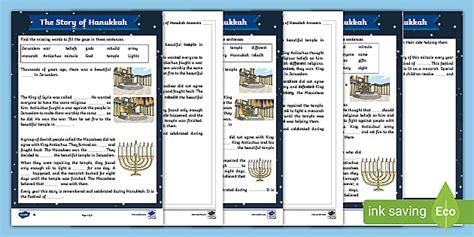 The Story of Hanukkah Differentiated Cloze Reading Sheets