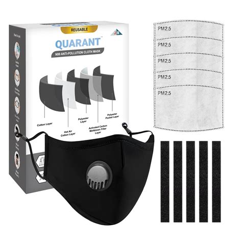 QUARANT N99 Anti-Pollution Reusable Cloth Face Mask with 5 Activated ...