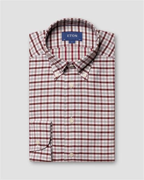 Burgundy Plaid Flannel Shirt - Eton