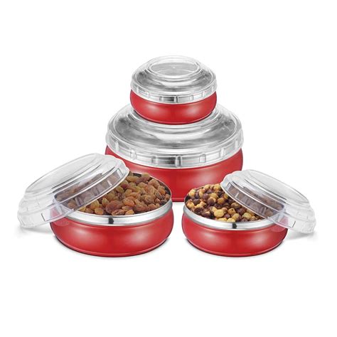Buy STAINLESS STEEL CANISTER SET WITH UN-BREAKABLE LIDS Red - 200 ml ...