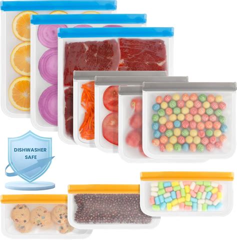 Amazon.com: 10 Pack Dishwasher Safe Reusable Bags Silicone, Leakproof ...