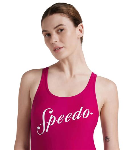 Buy Speedo Female Heritage Logo Racerback Berry-White Swimwear Online ...