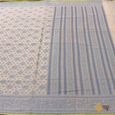 Light Beige Pure Cotton Handwoven Banarasi Saree - Tilfi