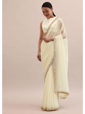 Buy KALKI FASHION Off White Embellished Georgette Saree with Unstitched ...