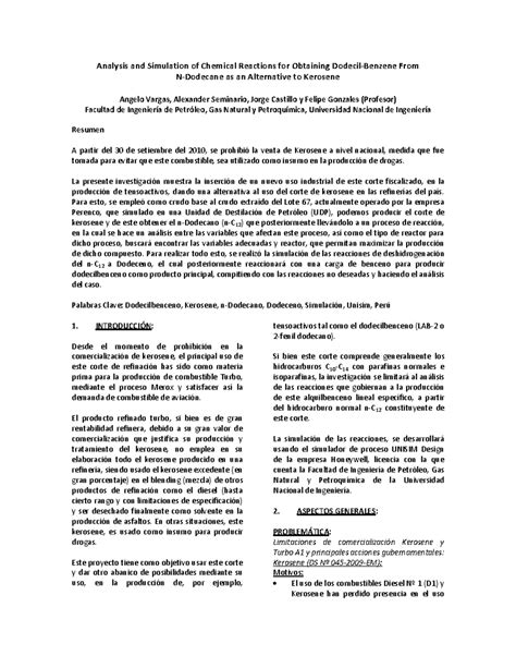 Analysis and Simulation of Chemical Reactions for Obtaining Dodecil ...