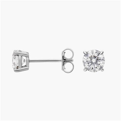 Four Prong Round Brilliant Lab Grown Diamond Stud Earrings in 14k White ...