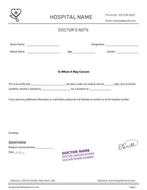 Doctor Excuse Note for Remote Work Template - WordLayouts