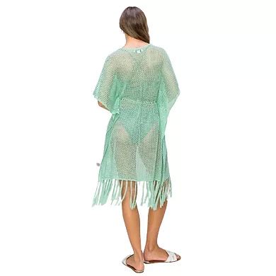 Fashnzfab Drawstring Waist Fringed Hem Cover Up