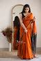 Ethnic Orange Maheshwari Silk Cotton Handloom Saree With Blouse
