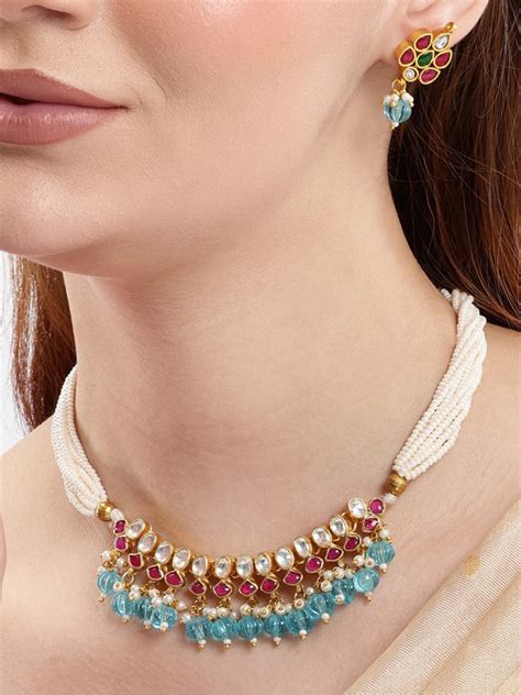 22K Gold Plated Crimson Pearl Choker Necklace Set – Nuyug