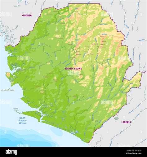 Detailed physical map of Sierra Leone Stock Vector Image & Art - Alamy