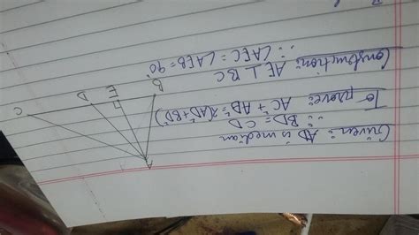 In triangle ABC if AD is the median then show that AB2 + AC2 = 2(AD2 ...
