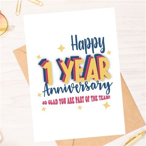 Happy 1 Year Anniversary - Work Anniversary Card - Instant Download PDF ...