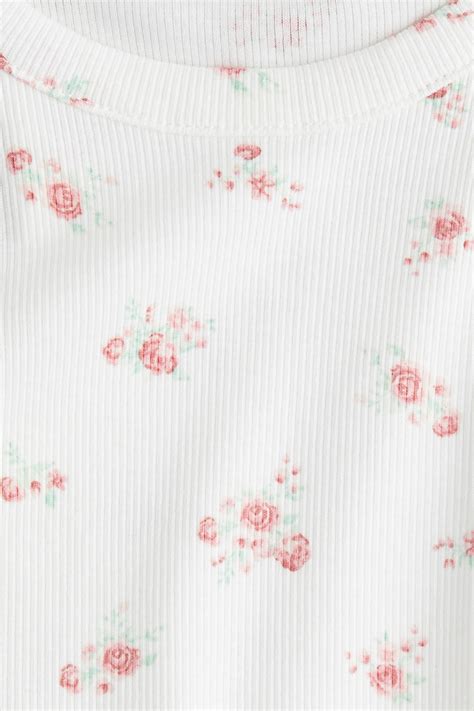 Ribbed cotton dress - White/Floral - Kids | H&M IN