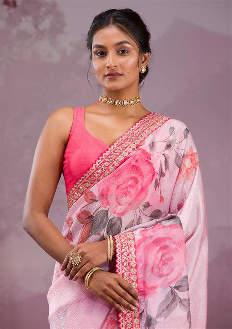 Buy Pink Printed Georgette Saree - Koskii