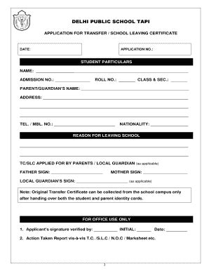 Application For School Leaving Certificate By Parents - Fill Online ...