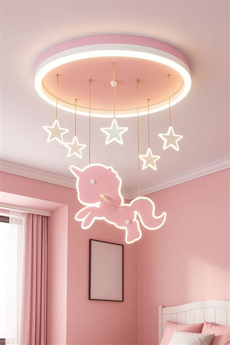 Hdc Unicorn & Stars LED Ceiling Light – Pink Fantasy Glow Pendant Lamp